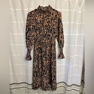 SHEIN Black and Brown Floral Long Sleeve Dress